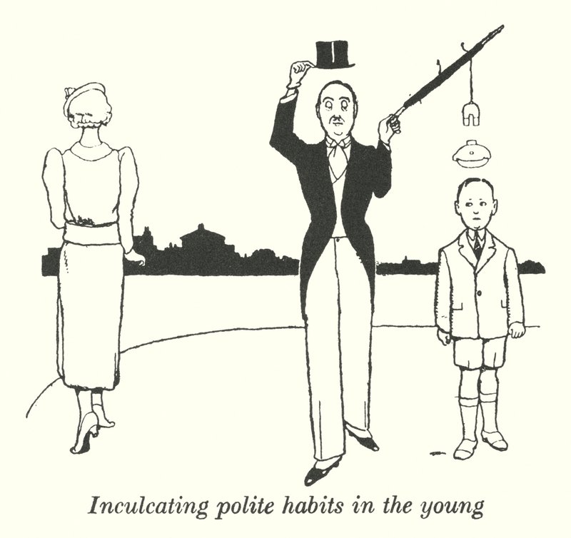 Inculcando hábitos educados en los jóvenes (litografía) de William Heath Robinson