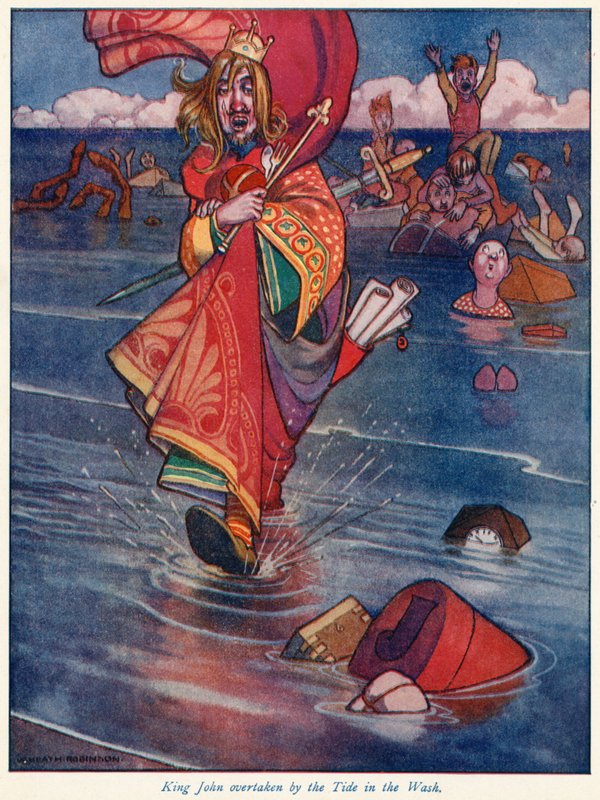 El rey Juan atrapado por la marea en el Wash de William Heath Robinson
