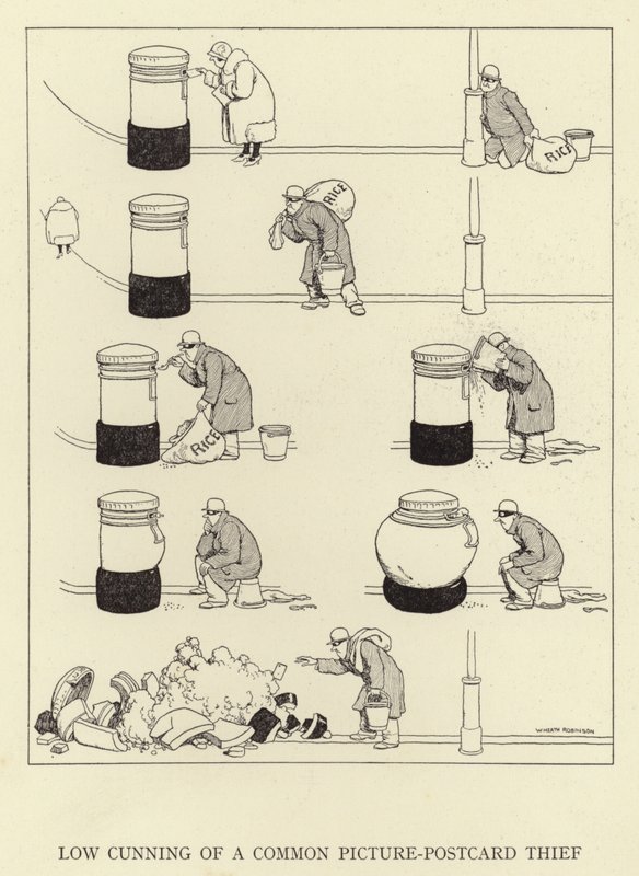 Astucia baja de un ladrón común de postales de William Heath Robinson