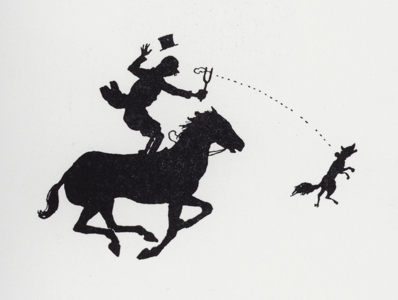 Hombre a caballo catapultando un zorro de William Heath Robinson