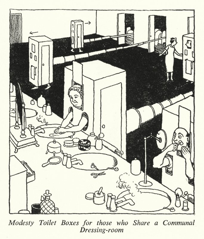 Cajas de tocador de modestia para aquellos que comparten un vestuario comunitario de William Heath Robinson