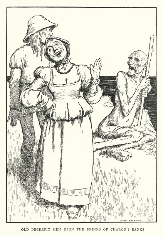 Hombres viejos y decrépitos en los bordes de las orillas de Caronte de William Heath Robinson