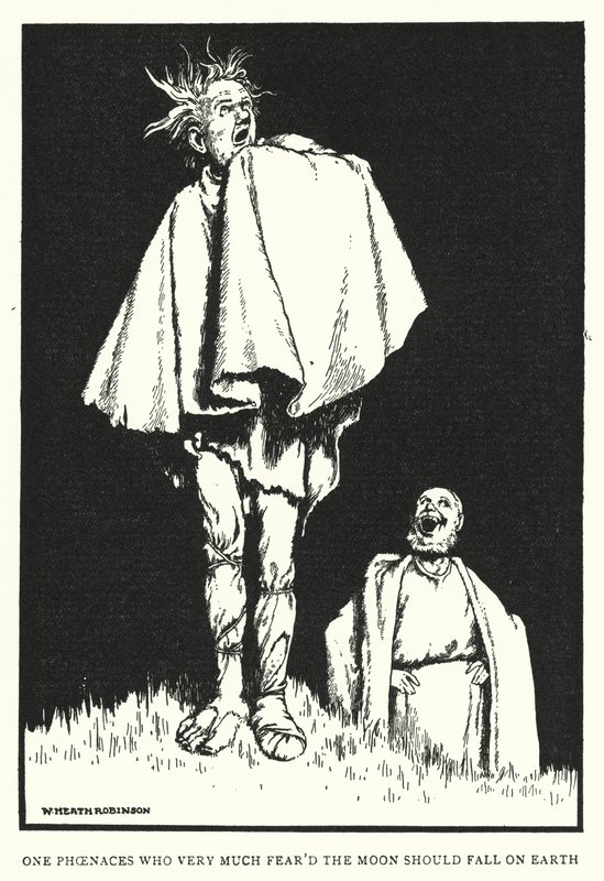 Un fenicio que temía mucho que la luna cayera sobre la tierra de William Heath Robinson