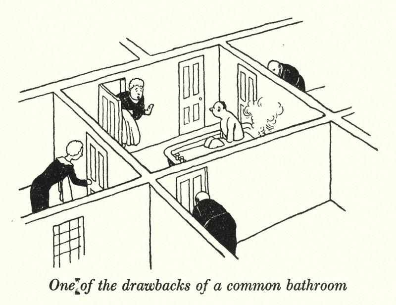 Uno de los inconvenientes de un baño común de William Heath Robinson