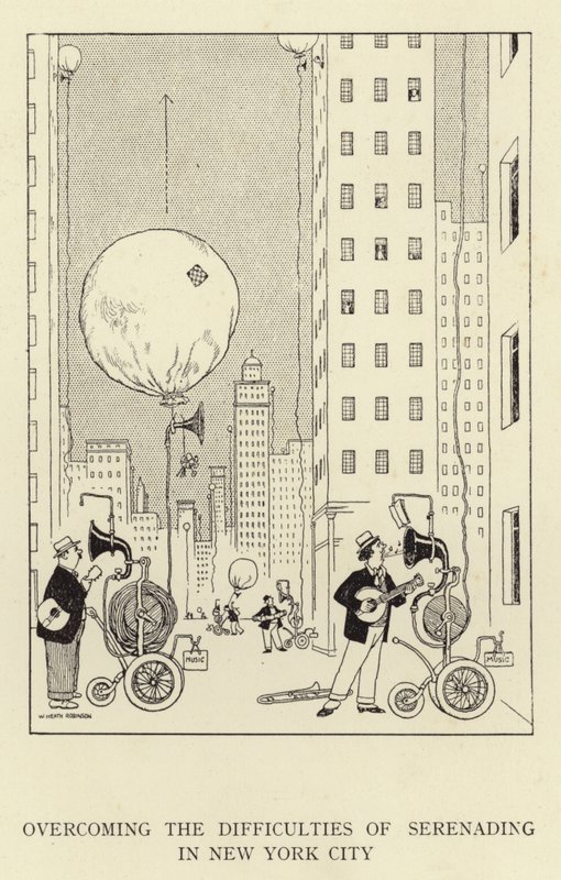 Superando las dificultades de serenata en la ciudad de Nueva York de William Heath Robinson