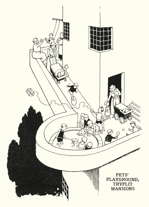 Parque infantil de mascotas, Tryplit Mansions de William Heath Robinson