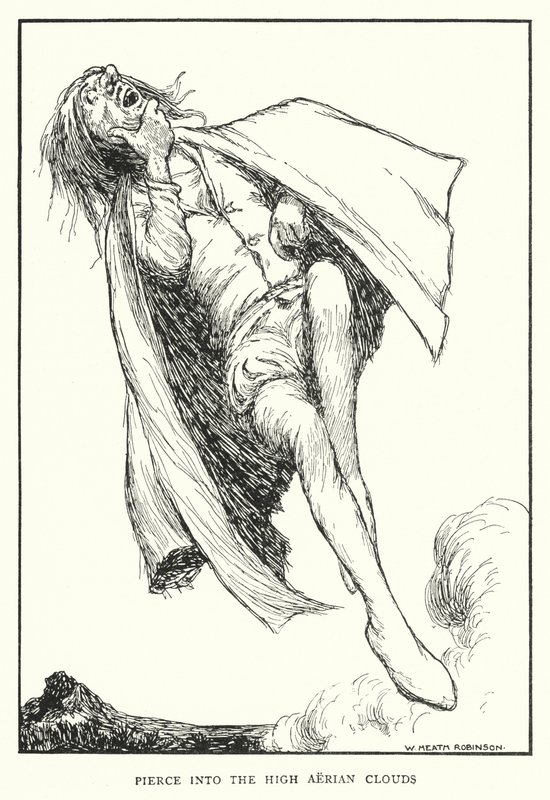 Penetra en las altas nubes aéreas (litografía) de William Heath Robinson