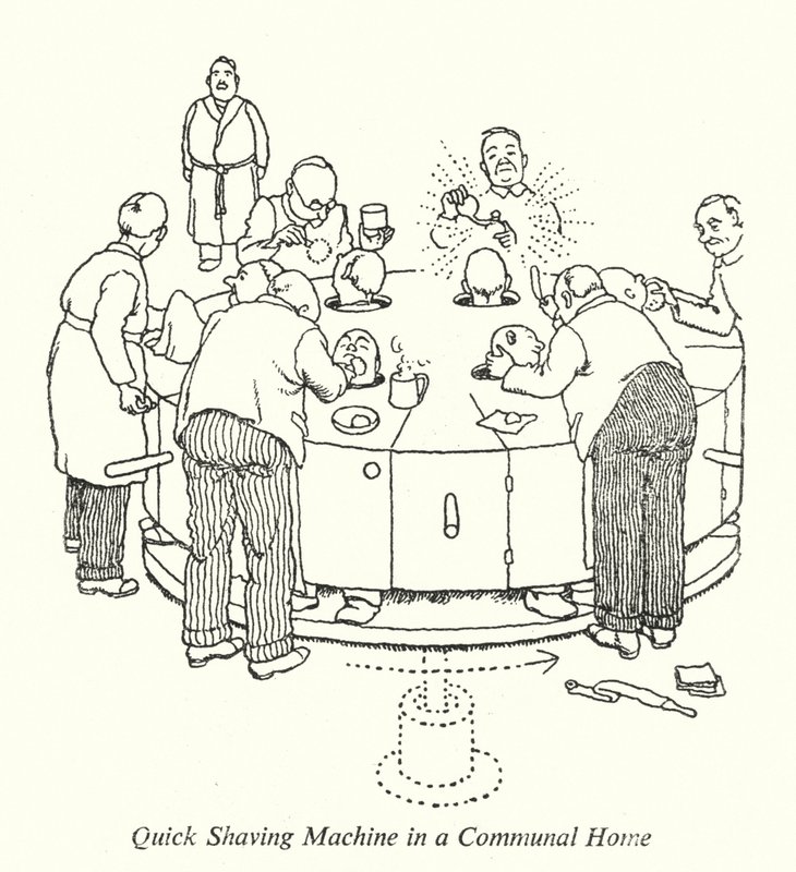 Máquina de afeitado rápido en un hogar comunal de William Heath Robinson