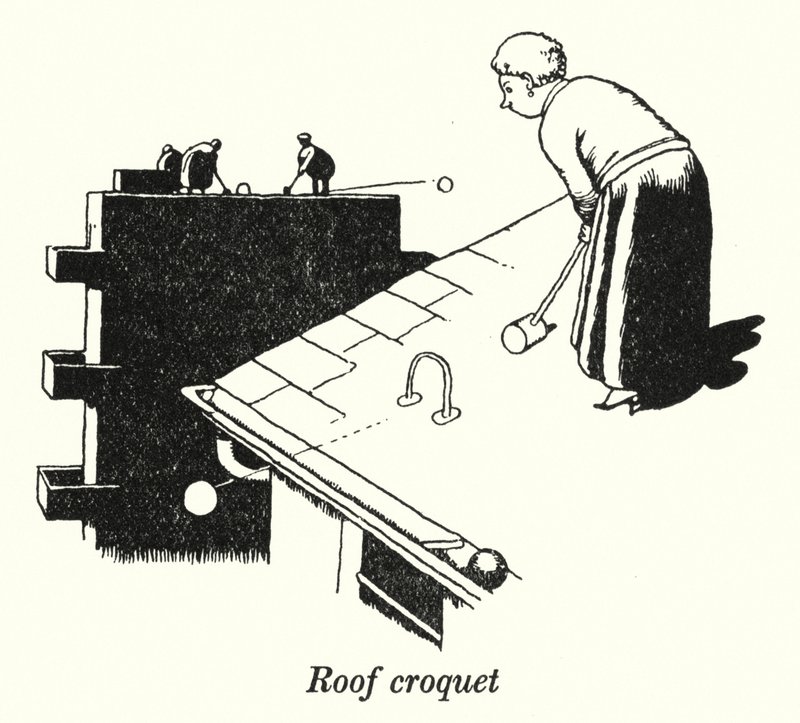Croquet en el techo de William Heath Robinson