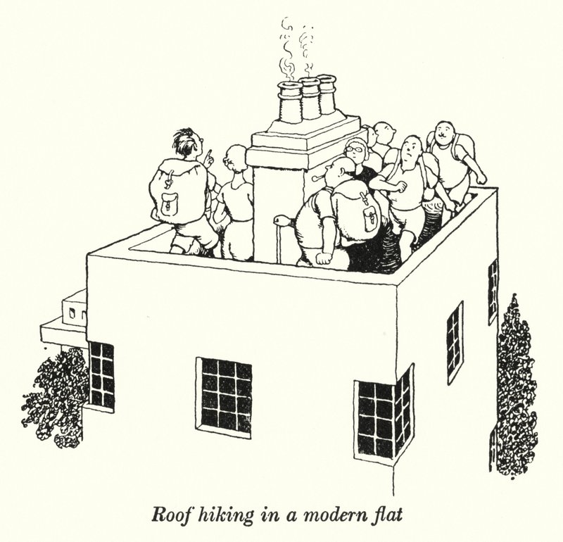 Excursionismo en el techo en un apartamento moderno de William Heath Robinson