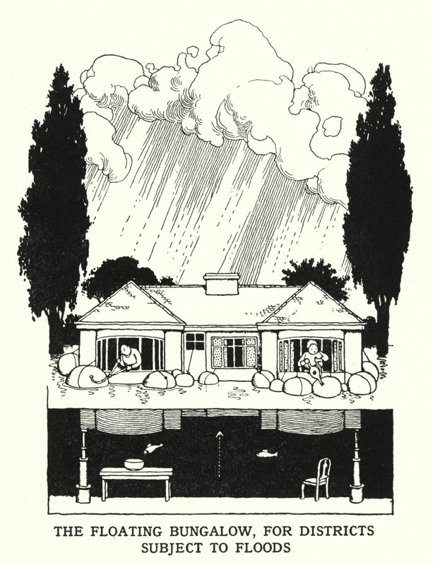 El bungalow flotante, para distritos sujetos a inundaciones de William Heath Robinson