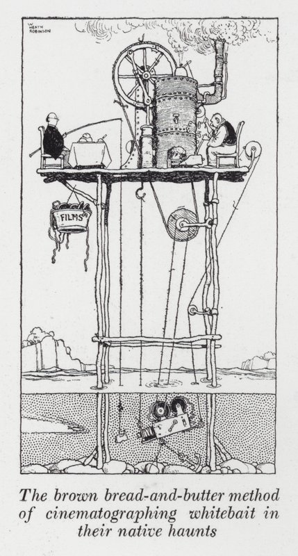 El método de pan integral y mantequilla de filmar pejerreyes en sus hábitats nativos de William Heath Robinson