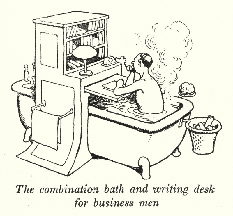 La combinación de baño y escritorio para hombres de negocios de William Heath Robinson