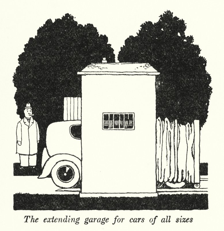 El garaje extensible para coches de todos los tamaños de William Heath Robinson