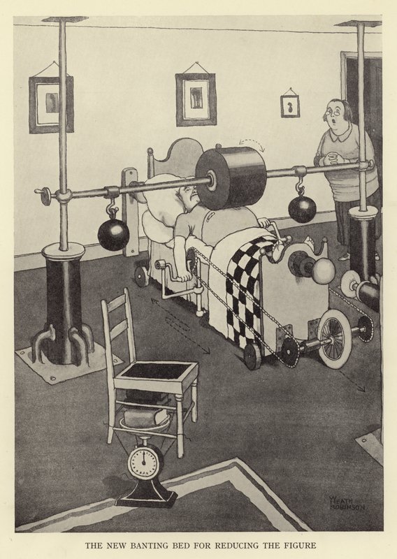 La nueva cama banting para reducir la figura de William Heath Robinson