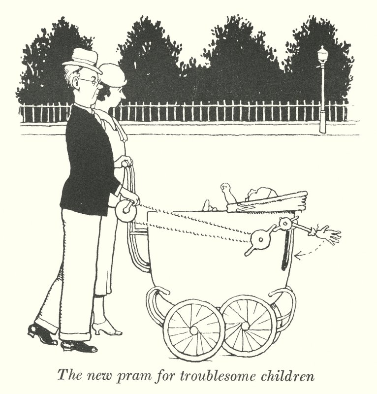 El nuevo cochecito para niños problemáticos (litografía) de William Heath Robinson