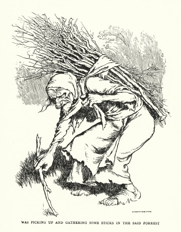 Estaba recogiendo y juntando algunos palos en el dicho bosque de William Heath Robinson