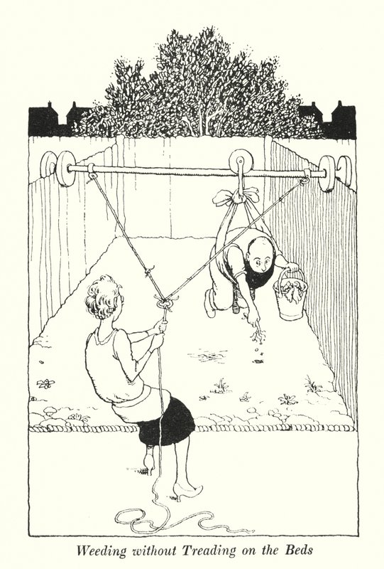 Desherbar sin pisar los parterres de William Heath Robinson