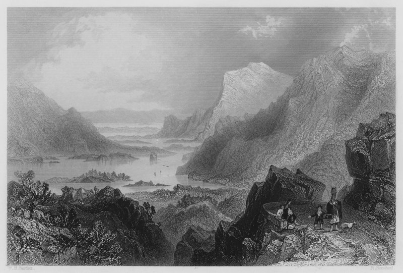Acceso a Killarney desde la Carretera de Kenmare (grabado) de William Henry (after) Bartlett