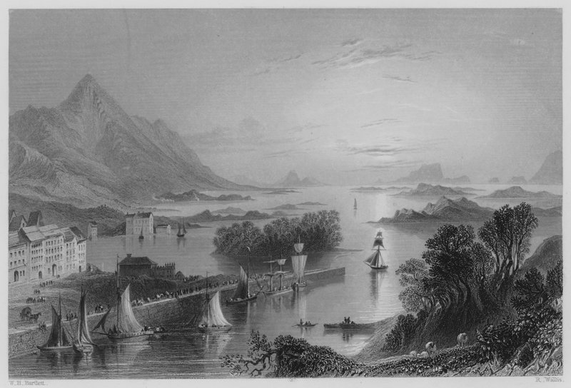 Bahía de Clew, desde Westport (grabado) de William Henry (after) Bartlett