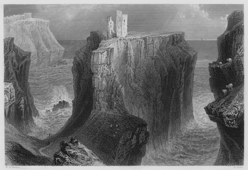 Castillo de Dunseverick, Condado de Antrim (grabado) de William Henry (after) Bartlett