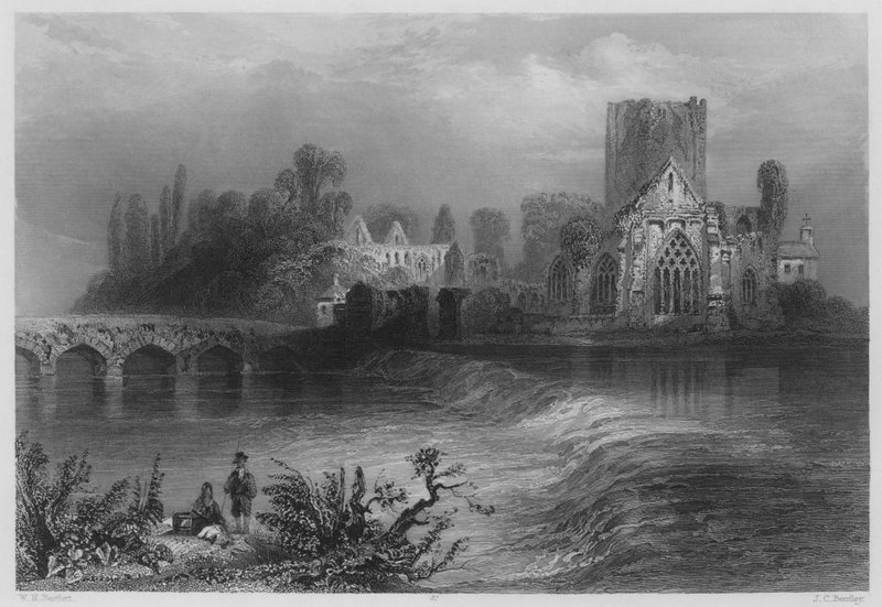 Abadía de Holy-Cross, en el Suir (grabado) de William Henry (after) Bartlett