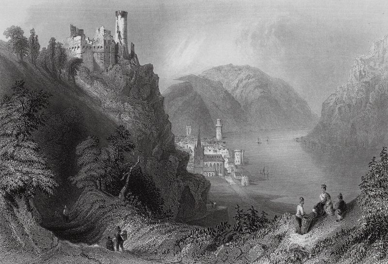 Oberwesel y el castillo de Schomberg (grabado) de William Henry (after) Bartlett