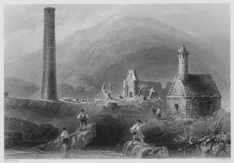 Torre redonda, etc., Glendalough, Condado de Wicklow (grabado) de William Henry (after) Bartlett