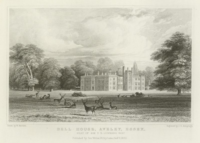 Casa Bell, Aveley, Essex, asiento de Sir T B Lennard, Baronet de William Henry Bartlett