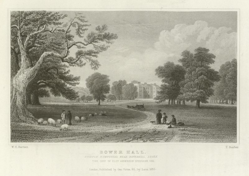 Bower Hall, Steeple Bumpstead, cerca de Haverhill, Essex, la residencia de Elly Anderson Stephens, Esquire de William Henry Bartlett