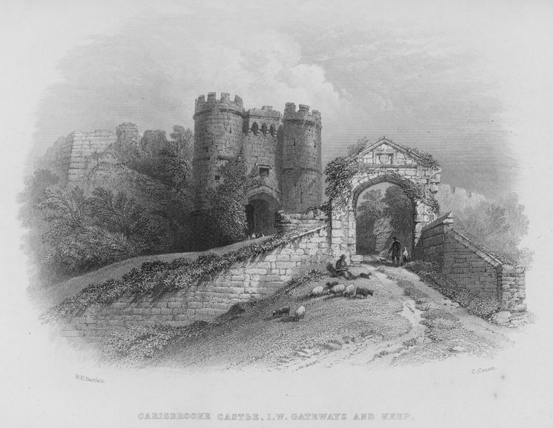 Castillo de Carisbrooke, Isla de Wight, Puertas y Torre del Homenaje de William Henry Bartlett