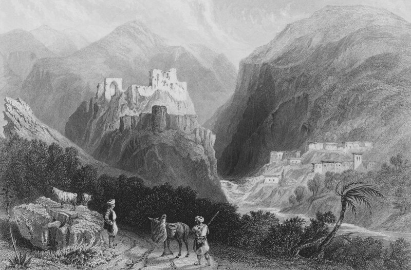 Castillo en el Monte Amana, cerca del Khan Karamont de William Henry Bartlett