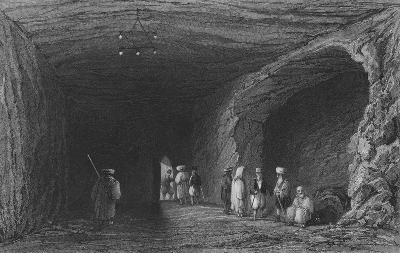 Cueva de la Escuela de los Profetas, en el Monte Carmelo de William Henry Bartlett
