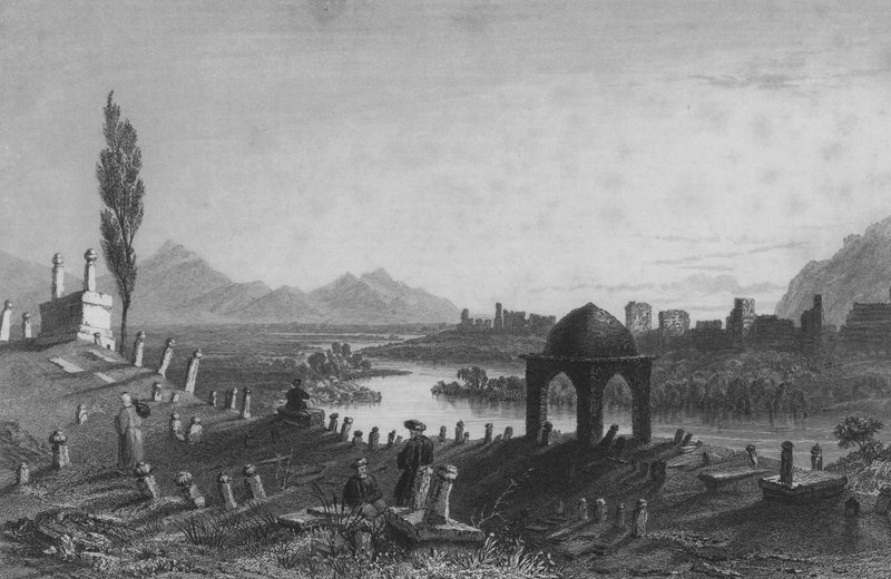 Cementerio y muros de Antioquía, la antigua Anathoth, mirando al este hacia Alepo de William Henry Bartlett