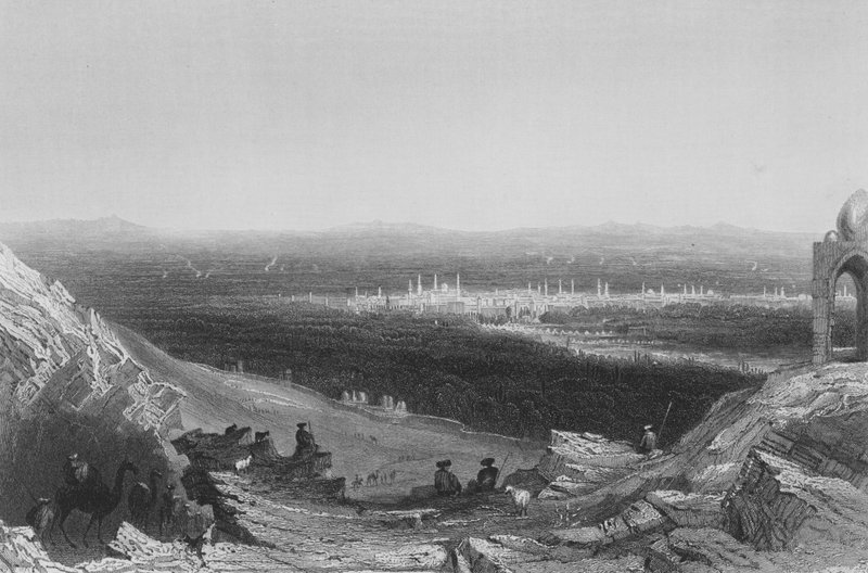 Damasco, vista distante desde la ladera de la montaña de William Henry Bartlett
