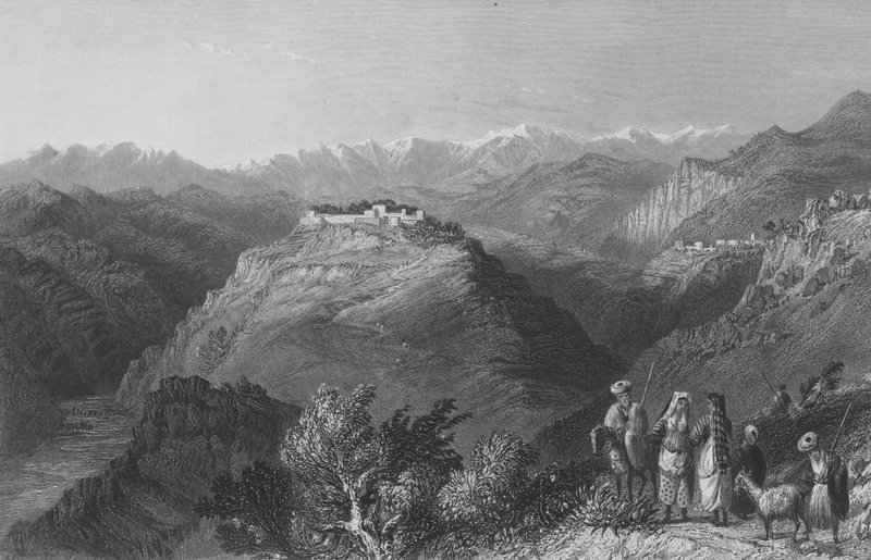Djouni, o la Torre del Líbano, una vez la residencia de Lady Hester Stanhope de William Henry Bartlett