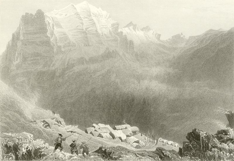 Dormeilleuse, Altos Alpes, la escena de los trabajos de Félix Neff de William Henry Bartlett