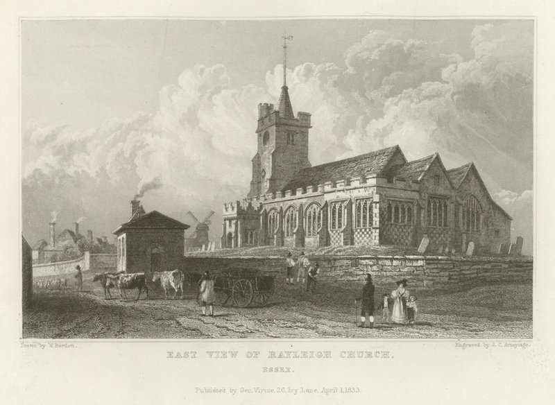 Vista este de la Iglesia de Rayleigh, Essex de William Henry Bartlett