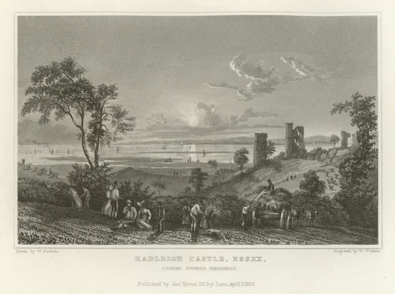 Castillo de Hadleigh, Essex, mirando hacia Sheerness de William Henry Bartlett