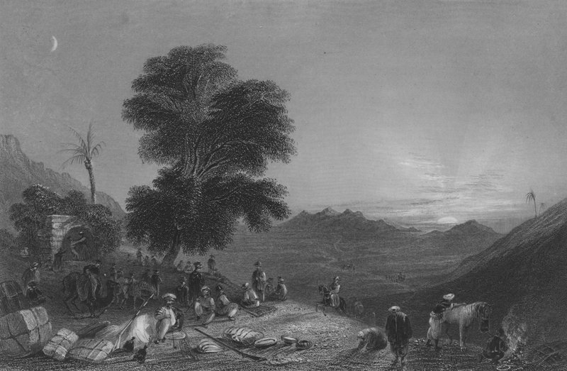 Parada de una caravana en el desierto de Girgola, cerca del Monte Amanus de William Henry Bartlett