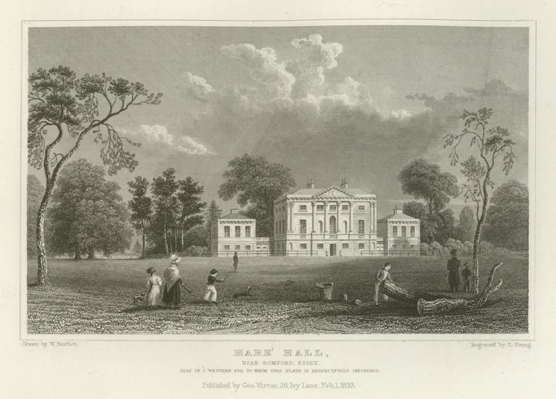 Hare Hall, cerca de Romford, Essex, residencia de J Western, Esquire de William Henry Bartlett