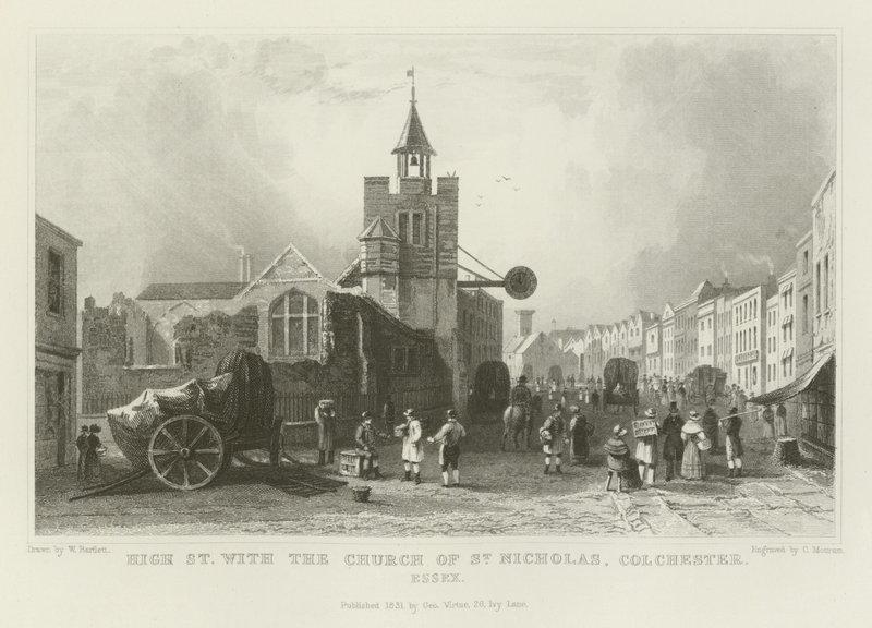 Calle Mayor con la Iglesia de San Nicolás, Colchester, Essex de William Henry Bartlett