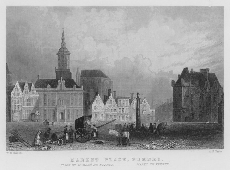 Plaza del Mercado, Furnes de William Henry Bartlett