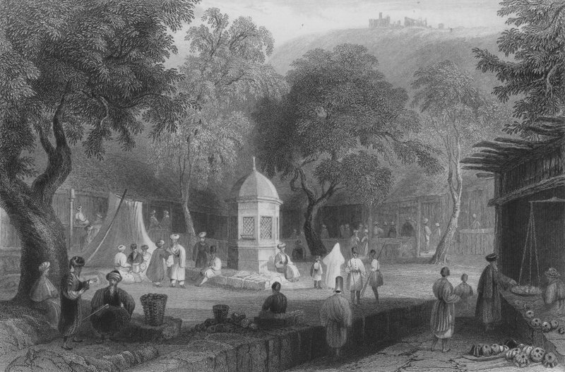 Escena de mercado y fuente, Antioquía de William Henry Bartlett
