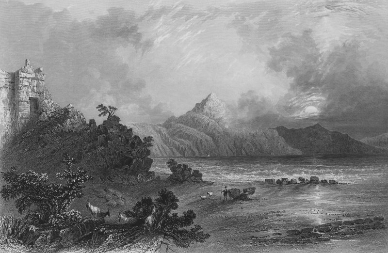 Restos del puerto de Seleucia, cerca de Suadeah, Monte Casio en la distancia de William Henry Bartlett