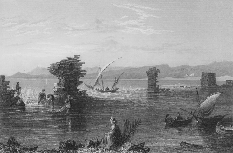 Restos del puerto de Tiro de William Henry Bartlett