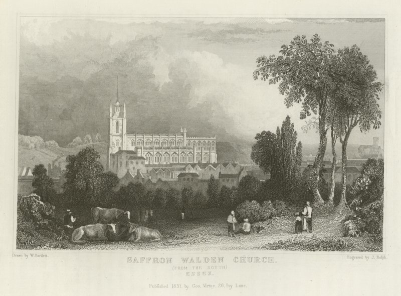 Iglesia de Saffron Walden, desde el sur, Essex de William Henry Bartlett