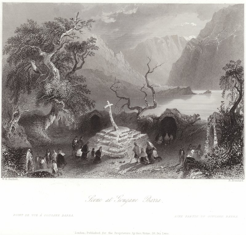 Escena en Gougane Barra en el condado de Cork de William Henry Bartlett