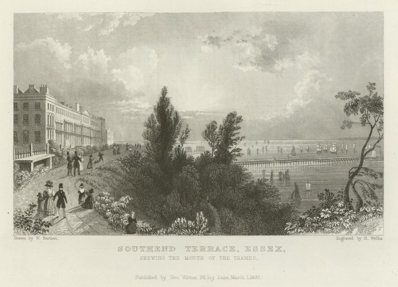 Terraza de Southend, Essex, mostrando la desembocadura del Támesis de William Henry Bartlett