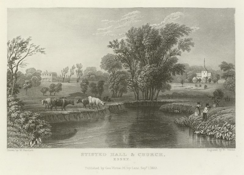 Stisted Hall y la Iglesia, Essex de William Henry Bartlett